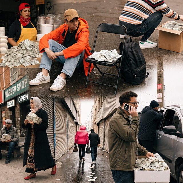 An image about people making a lot of money around the world, shown in 4–6 scenes. Realistic image. — Recraft v4 Pro