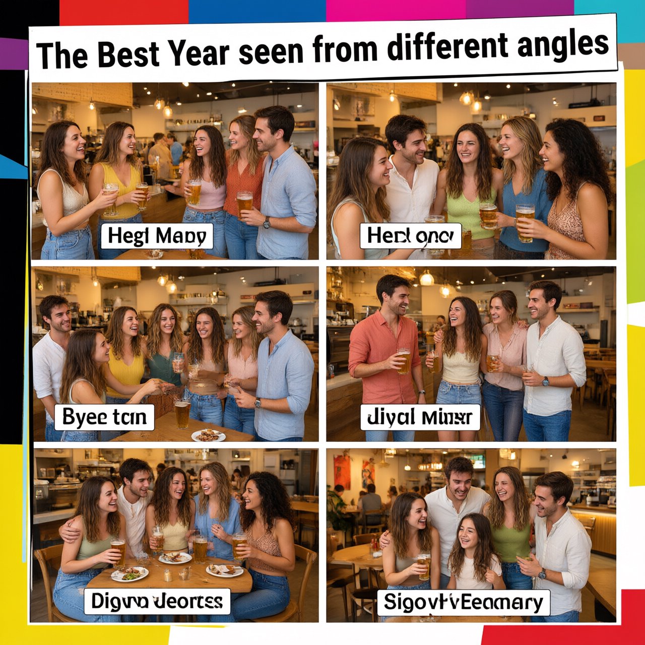 A realistic image where the theme is all about people having the best year ever. 4–6 moments seen from different angles. At the top it says, "The Best Year seen from different angles". — Qwen Image 3.0