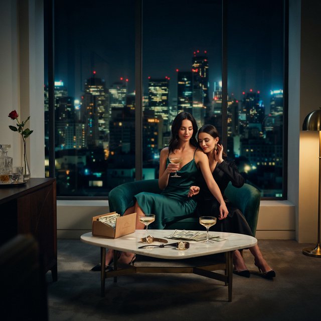 A realistic image based on the concepts of great money, power, and beautiful women. — Model 6