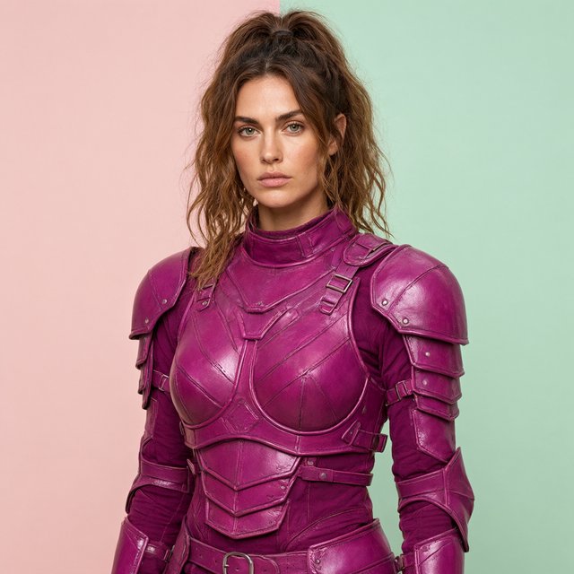 An image depicting a wild character dressed in magenta attire, an outfit, or armor. No text. A complementary pastel background. Lifestyle photography. — Qwen Image 3.0 Pro