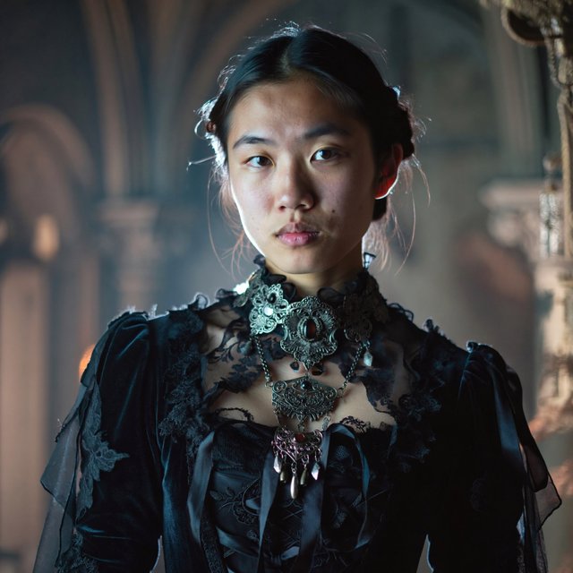 Surreal, ethereal East Asian adult beauty, 21 years old, in maximalist Gothic attire, with the most beautiful expression. — ImagineArt 2