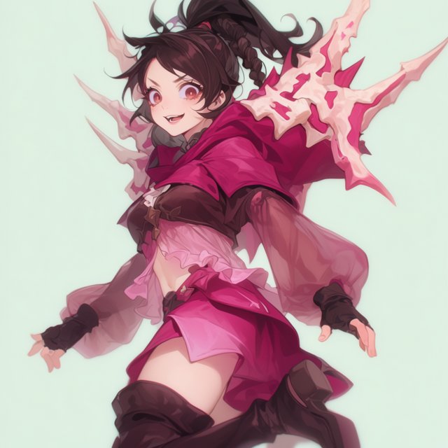 An image depicting a wild character dressed in magenta attire, an outfit, or armor. No text. A complementary pastel background. Lifestyle photography. — Krea 2 Large