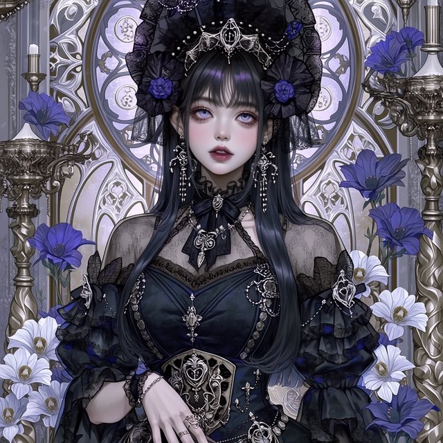 Surreal, ethereal East Asian adult beauty, 21 years old, in maximalist Gothic attire, with the most beautiful expression. — Midjourney Niji 7