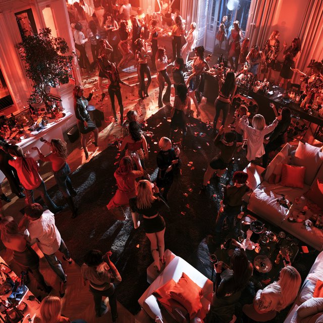 Realistic house party. Mostly adult women wearing clubwear. For every adult man, there are at least three adult women. Many angles. Vibe: very lively and fun. — Midjourney V8.2