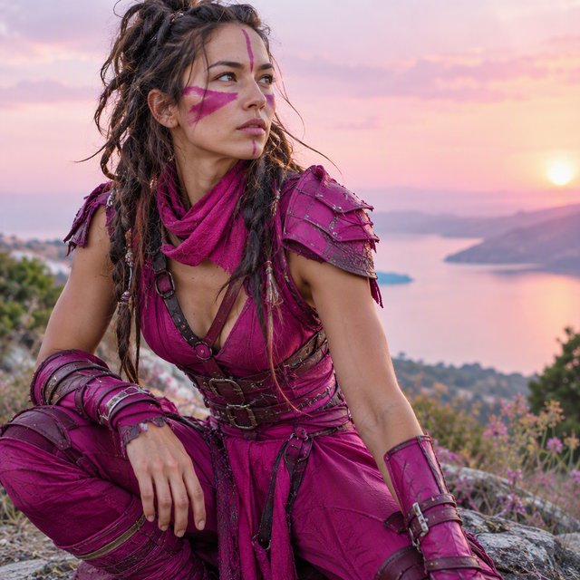 An image depicting a wild character dressed in magenta attire, an outfit, or armor. No text. A complementary pastel background. Lifestyle photography. — GPT Image 2.5 Flare