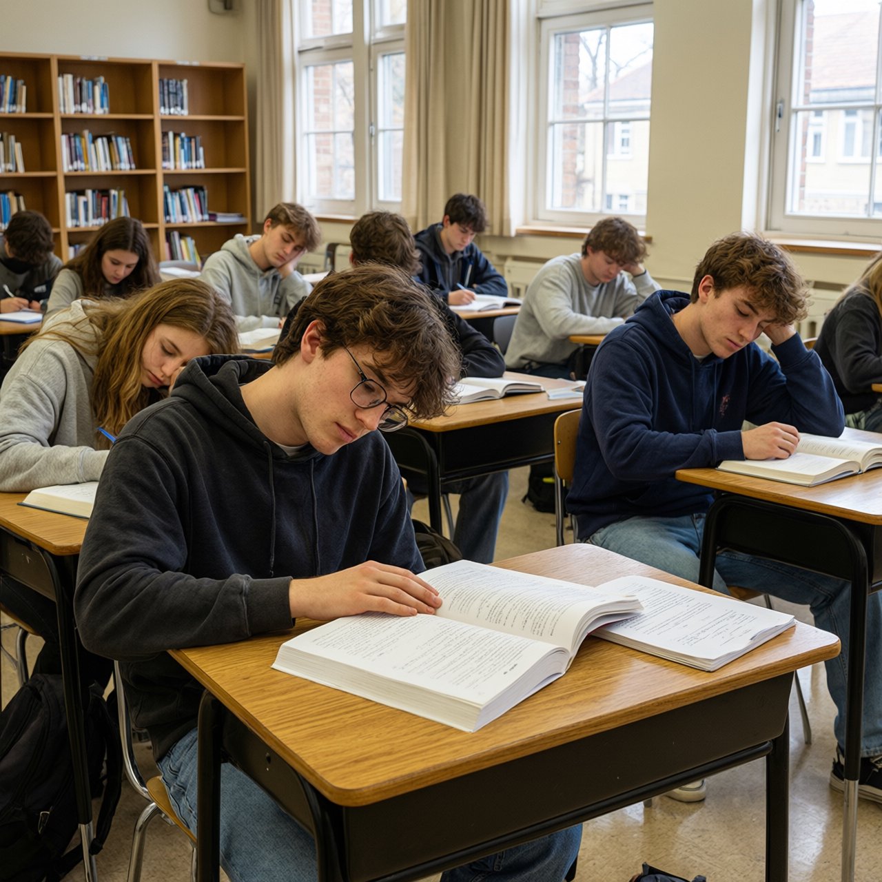 Realistic image. People discovering that their lives were all just a dream at the end of their lives. The whole time, they were just 21-year-old college students who took a nap in class. — Qwen Image 3.0 Pro