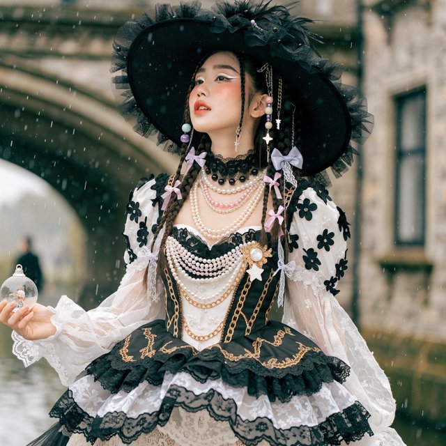 Surreal, ethereal East Asian adult beauty, 21 years old, in maximalist Gothic attire, with the most beautiful expression. — Recraft v4 Pro