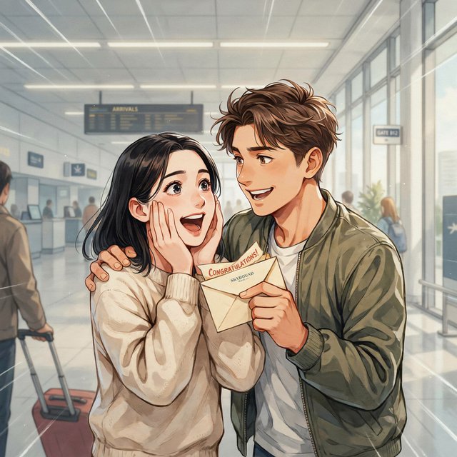 A realistic manga about a couple who entered a contest and ended up winning a trip to a place they always wanted to go. — Ideogram v4