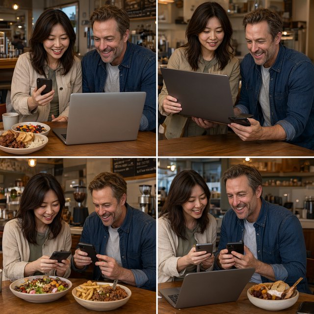 Realistic. Adults in the U.S., Canada, and Asia getting a ton of expensive free stuff (phones, PCs, nice food, and all kinds of other things). 4–6 panels. The adults react in the way one would expect as a result. — Qwen Image 3.0 Pro