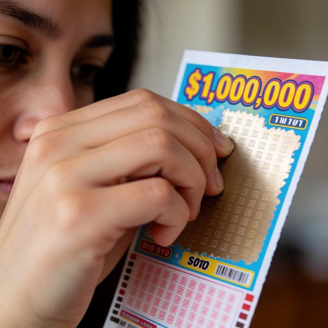 A realistic scene of a random adult person, either Black, white, or Asian, scratching a scratch ticket and discovering that they have won one million dollars. — Krea 2 Medium