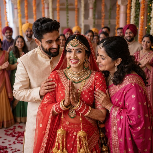 A realistic scene of an Indian wedding showing the emotions of the adult bride and her adult family members — Kling v3 Omni