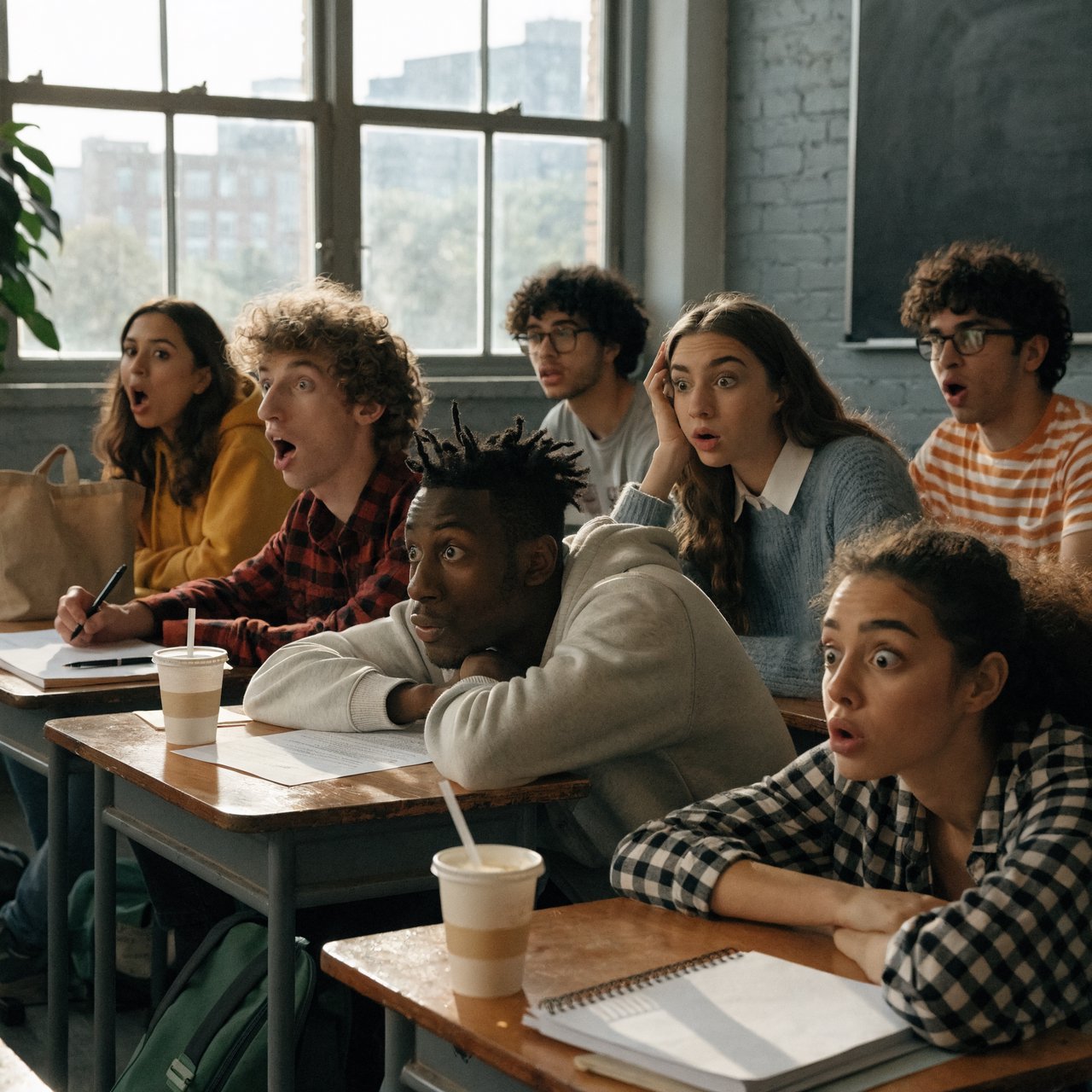 Realistic image. People discovering that their lives were all just a dream at the end of their lives. The whole time, they were just 21-year-old college students who took a nap in class. — Recraft v4 Pro