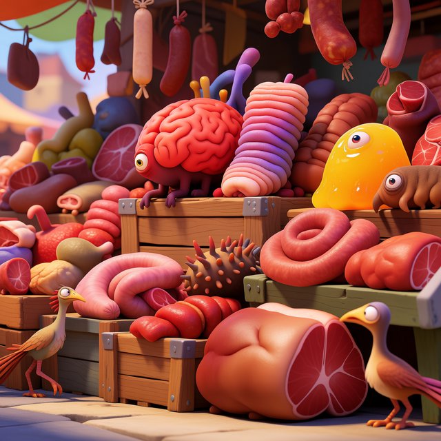 Exotic alien meat market with every possible meat imaginable on sale! — Krea 2 Medium