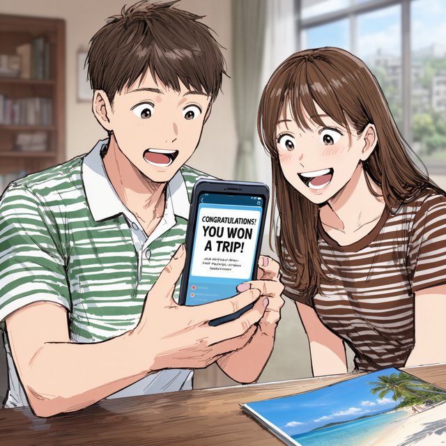 A realistic manga about a couple who entered a contest and ended up winning a trip to a place they always wanted to go. — Krea 2 Large