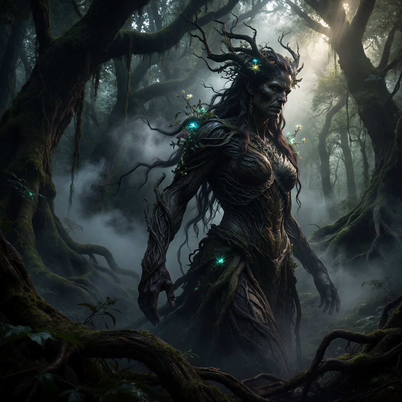 fantasy aesthetic, volumetric fog, chiaroscuro lighting, subsurface scattering, sculptural realism, an epic adult dryad. — ImagineArt 1.5 Pro