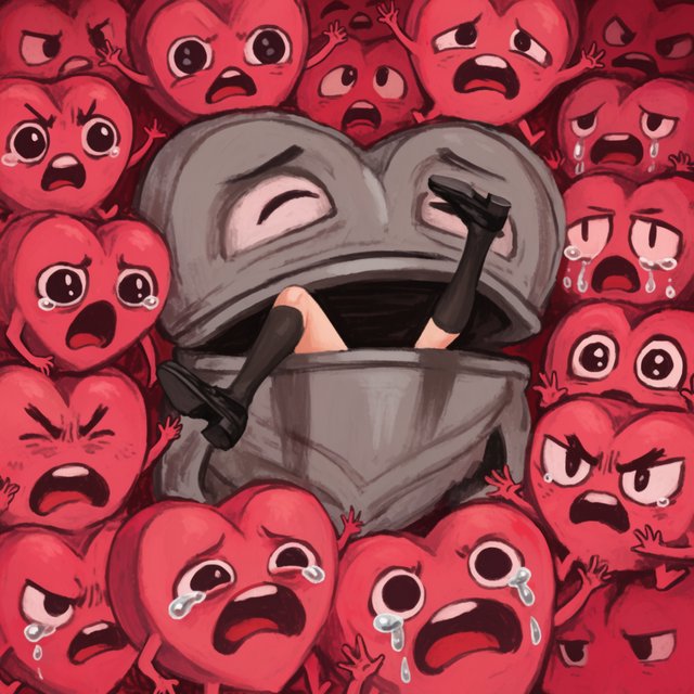 An adult swallowed by an inert mimic chest, with their legs in stockings sticking out of the chest and kicking around. A bunch of envious, cute mimic chests surround it, looking obviously jealous. — Krea 2 Large