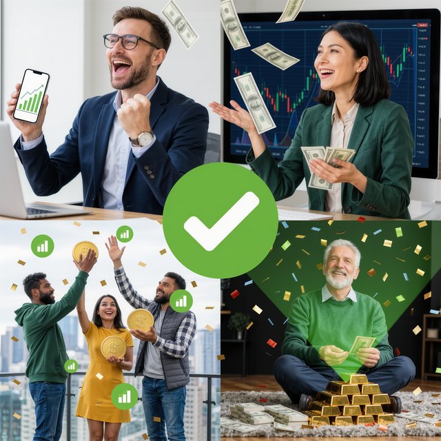 People making successful trades. A totally green day. Making a lot of money (life-changing money). At least 4 scenes. — Kling v3 Omni