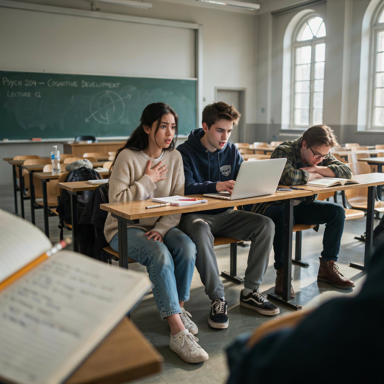 Realistic image. People discovering that their lives were all just a dream at the end of their lives. The whole time, they were just 21-year-old college students who took a nap in class. — Ideogram v4