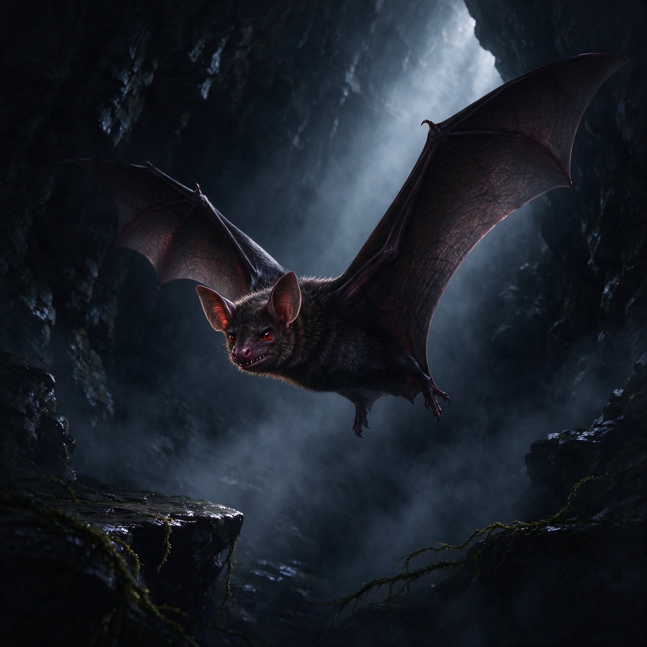 Vampire bat art, volumetric fog, chiaroscuro lighting, subsurface scattering. — Seedream 5.0 Flash