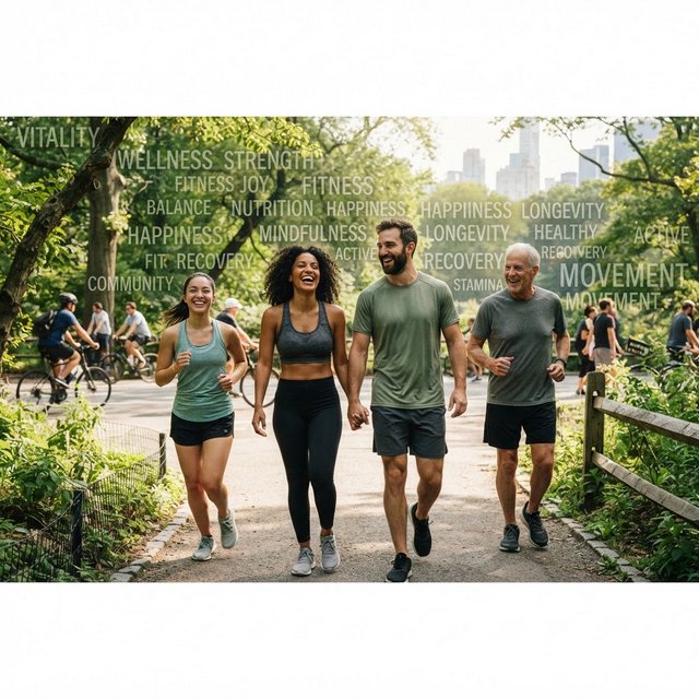 Realistic image depicting great health in many ways. In the background, words related to health are hidden in plain sight. — Nano Banana 2 Lite