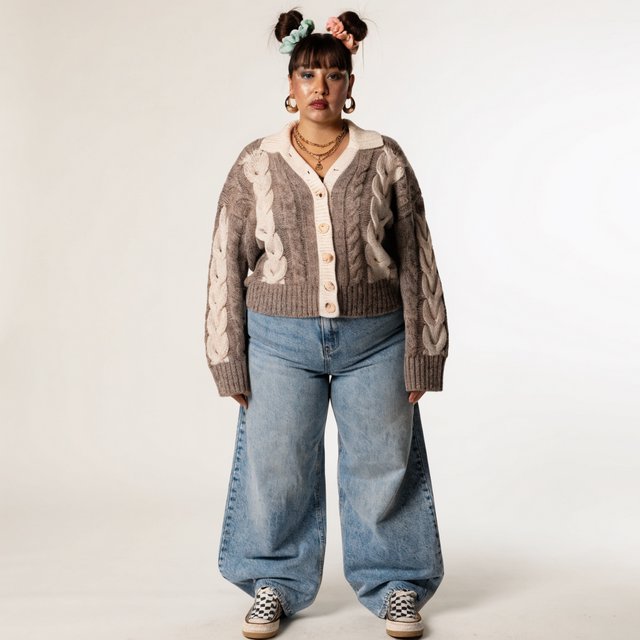 A pretty mixed-race woman of Korean, White, and Black heritage, curvy, full-body image, plain background. — Recraft v4