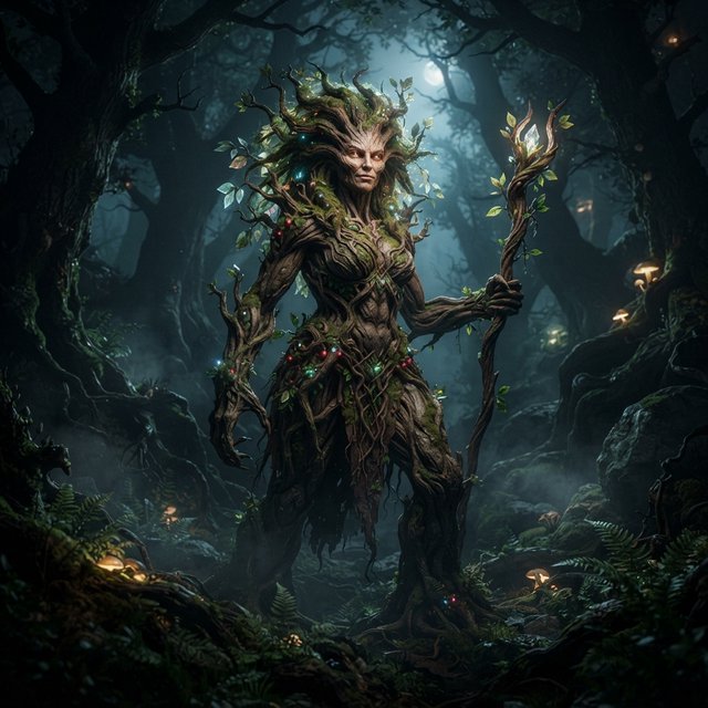 fantasy aesthetic, volumetric fog, chiaroscuro lighting, subsurface scattering, sculptural realism, an epic adult dryad. — Nano Banana 2 Lite