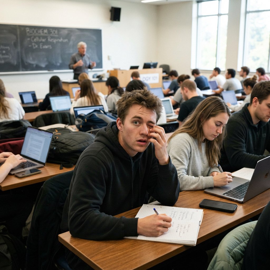 Realistic image. People discovering that their lives were all just a dream at the end of their lives. The whole time, they were just 21-year-old college students who took a nap in class. — Nano Banana 2 Lite