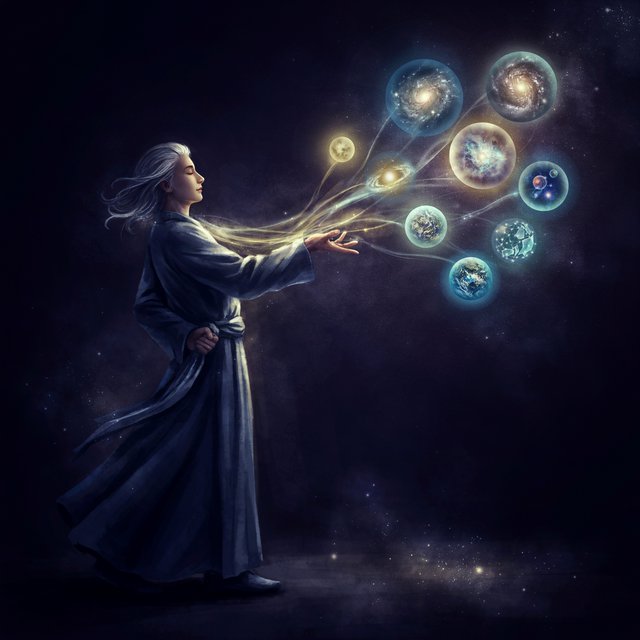 An immortal with a wave of their hand creates multiple universes. — Ideogram v4