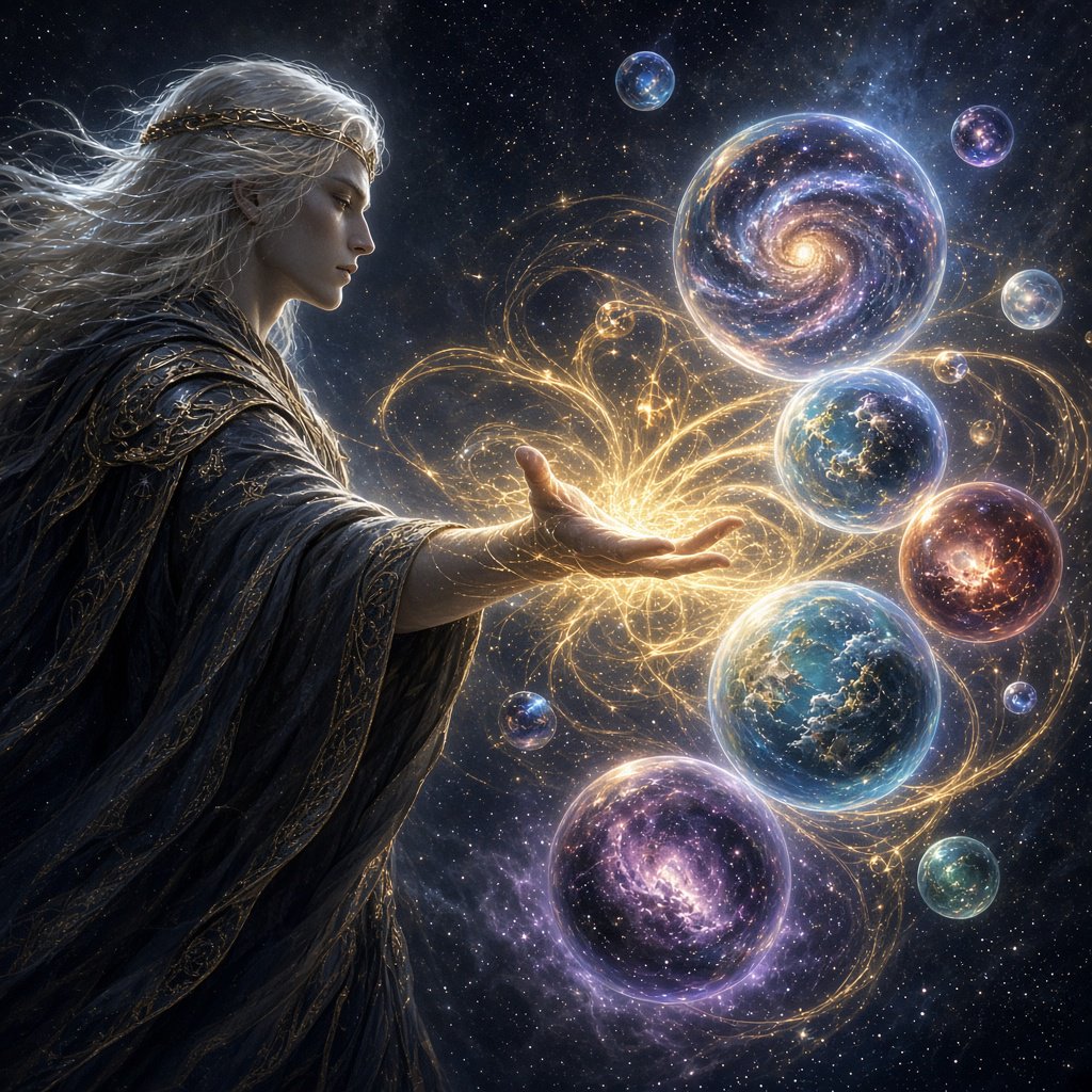 An immortal with a wave of their hand creates multiple universes. — Grok Imagine Image 2