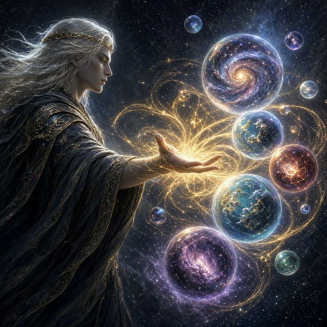 An immortal with a wave of their hand creates multiple universes. — Grok Imagine Image 2