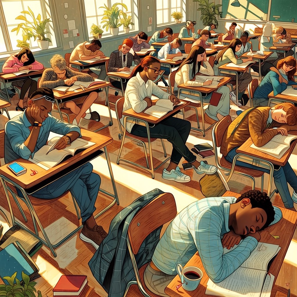 Realistic image. People discovering that their lives were all just a dream at the end of their lives. The whole time, they were just 21-year-old college students who took a nap in class. — Midjourney Niji 7