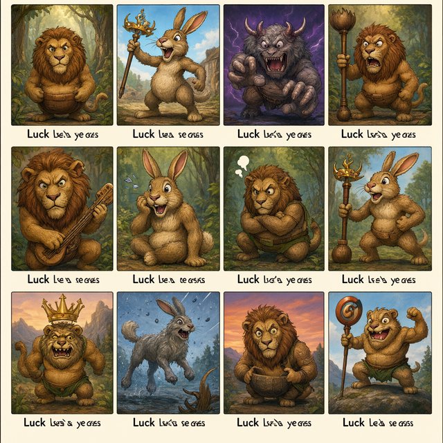 Many panels. Each panel represents an item, thing, creature, or scene that represents Luck. The word "Luck" appears at least once in the image. Be as creative as possible. — Qwen Image 3.0 Pro