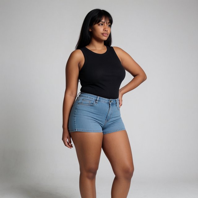 A pretty mixed-race woman of Korean, White, and Black heritage, curvy, full-body image, plain background. — Krea 2 Medium
