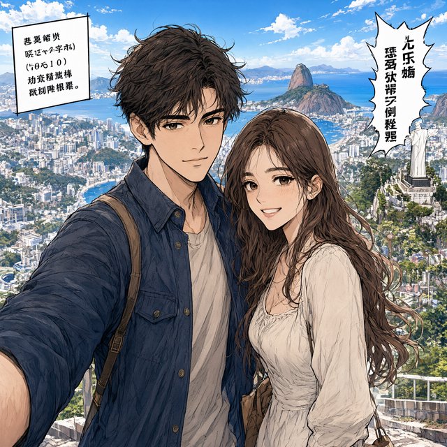 A realistic manga about a couple who entered a contest and ended up winning a trip to a place they always wanted to go. — Qwen Image 3.0 Pro