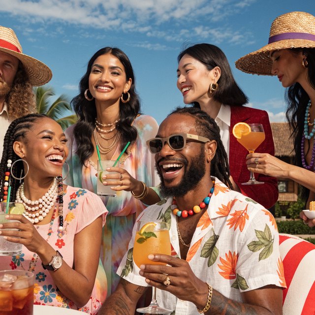 Realistic. Adults around the world finding abundant wealth, family, and joy in their lives. The vibe is very good but also casual. — Recraft v4