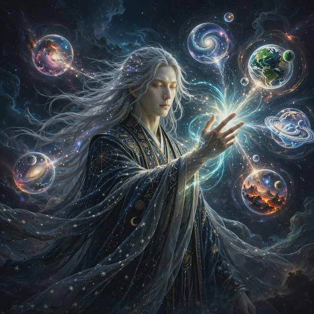 An immortal with a wave of their hand creates multiple universes. — Muse Image 1.0