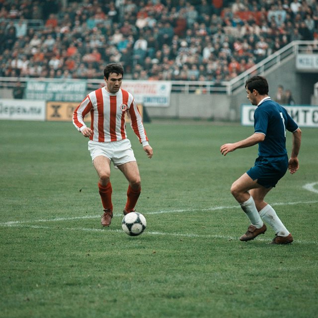 A stillshot from a Bulgarian football game, broadcast in the 1980s. — Ideogram v4.5