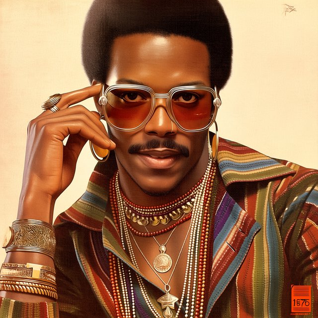 Create an image of a man in the quintessential style of 1975. Style his hair, clothing, accessories, and surroundings to reflect the distinctive look of the mid-1970s—featuring bold silhouettes, eye-catching accessories, layered details, and characteristic colors and textures. Give the image the feel of an authentic 1975 photograph, complete with analog film grain, faded colors, direct flash lighting, and a slight soft-focus effect. Add a period-accurate, red-orange date stamp in a 1970s style in one of the bottom corners. No recognizable posters. No modern objects or text. — Midjourney Niji 7