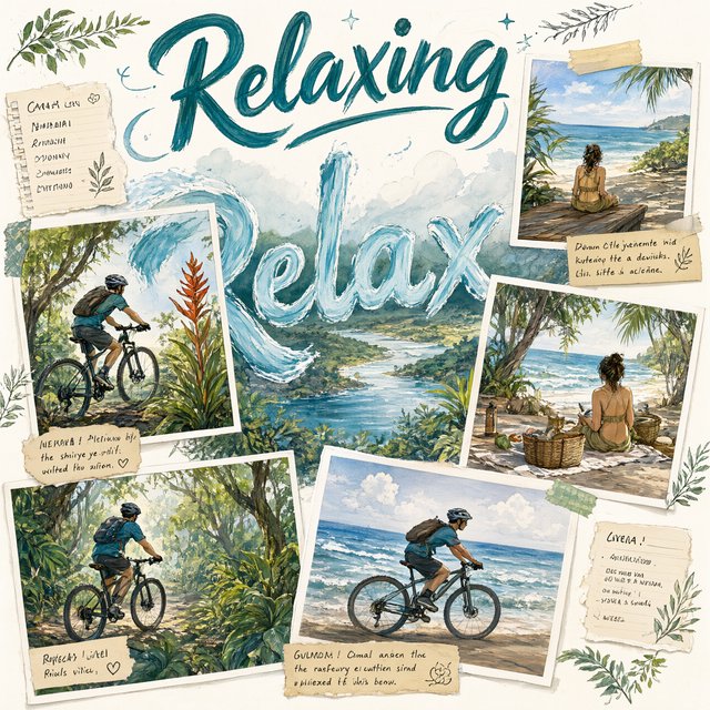 An image representing the word and concept of “Relaxing.” There are at least 4 moments that represent this. The word “Relax” and another word representing it are hidden naturally in the background. — Qwen Image 3.0 Pro