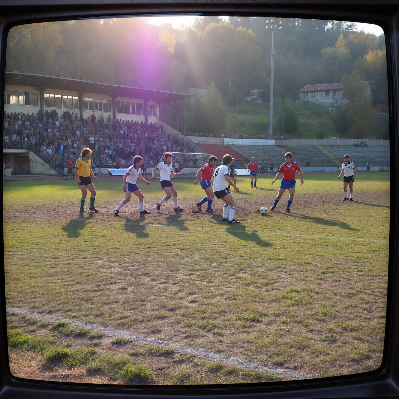 A stillshot from a Bulgarian football game, broadcast in the 1980s. — ImagineArt 1.5 Pro
