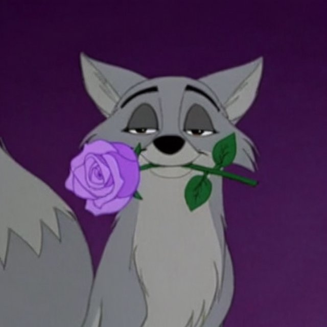 a silver fox holding a purple rose in its mouth, deep color, fantastical, intricate detail, splash screen, complementary colors, fantasy concept art — Model 11