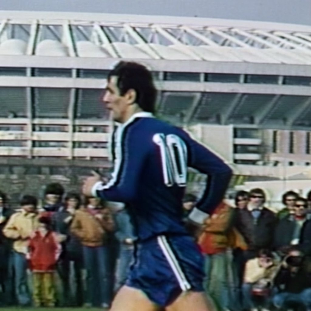 A stillshot from a Bulgarian football game, broadcast in the 1980s. — Krea 2 Large