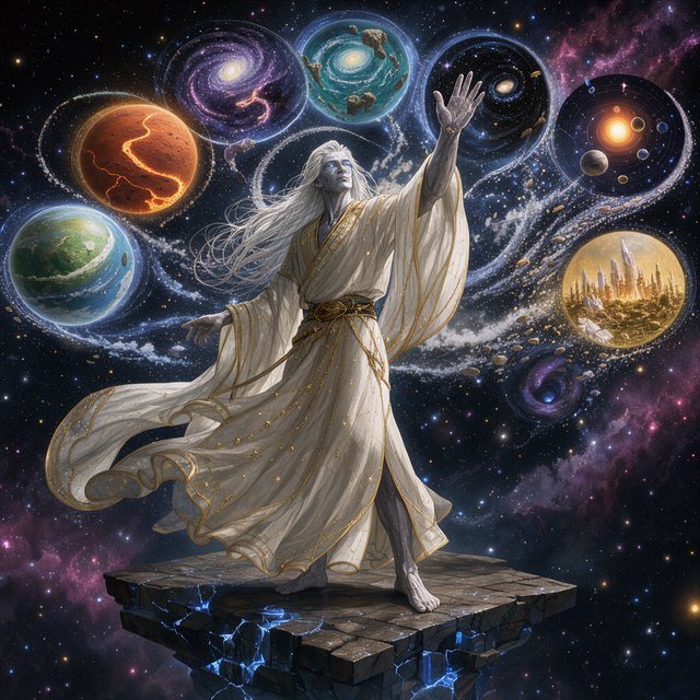 An immortal with a wave of their hand creates multiple universes. — FLUX 3 Image Klein