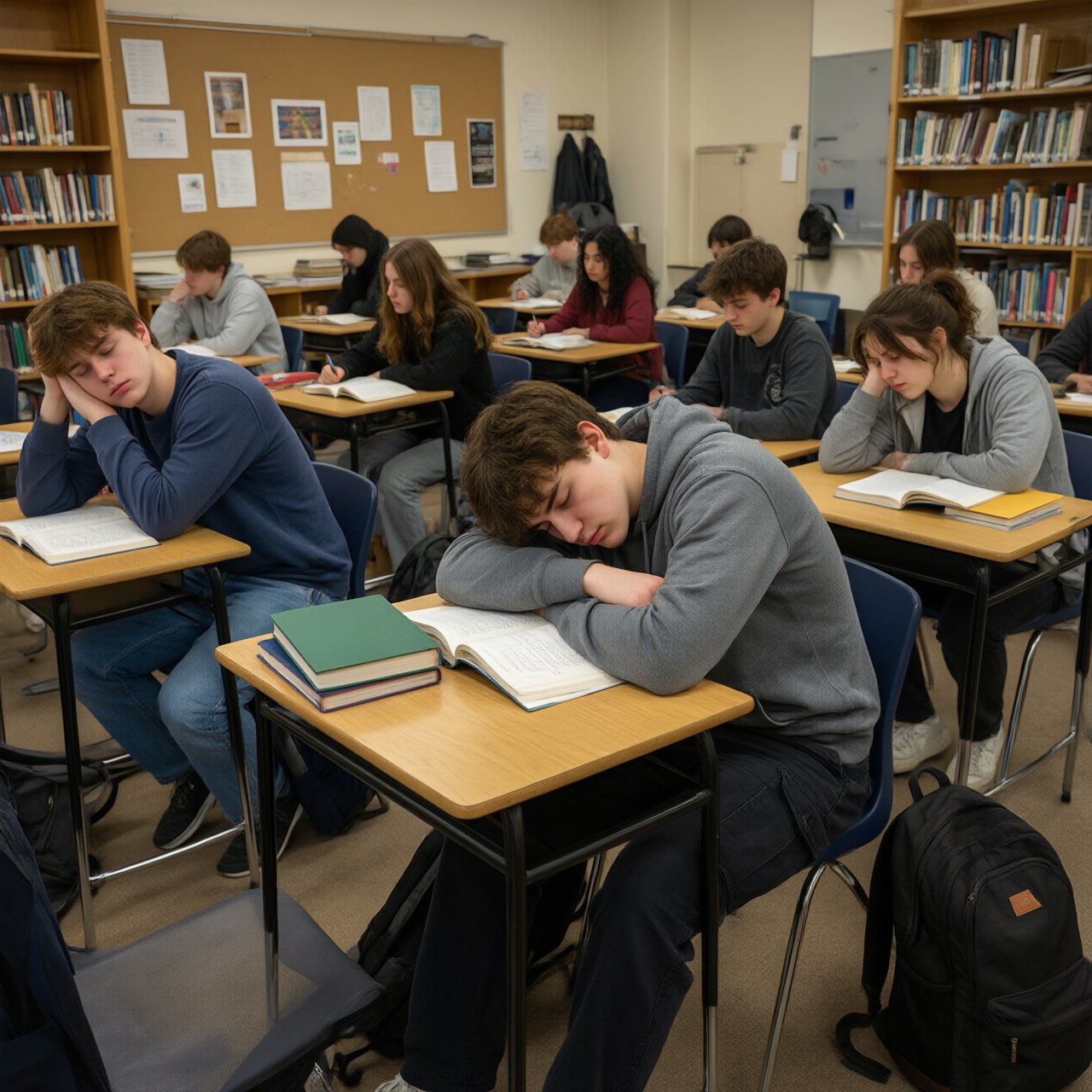 Realistic image. People discovering that their lives were all just a dream at the end of their lives. The whole time, they were just 21-year-old college students who took a nap in class. — Qwen Image 3.0