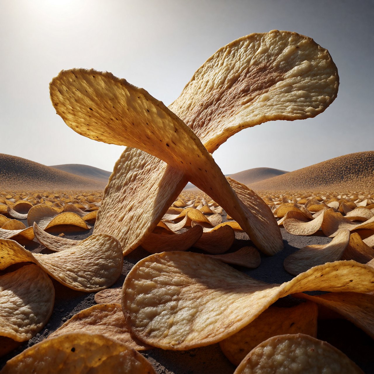 A creative promotional poster for potato chips featuring a forced perspective effect. — ImagineArt 1.5 Pro