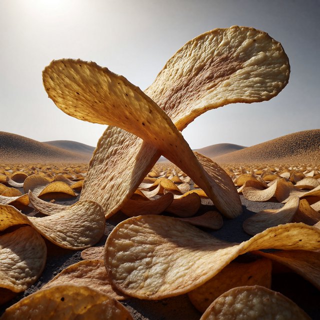 A creative promotional poster for potato chips featuring a forced perspective effect. — ImagineArt 1.5 Pro