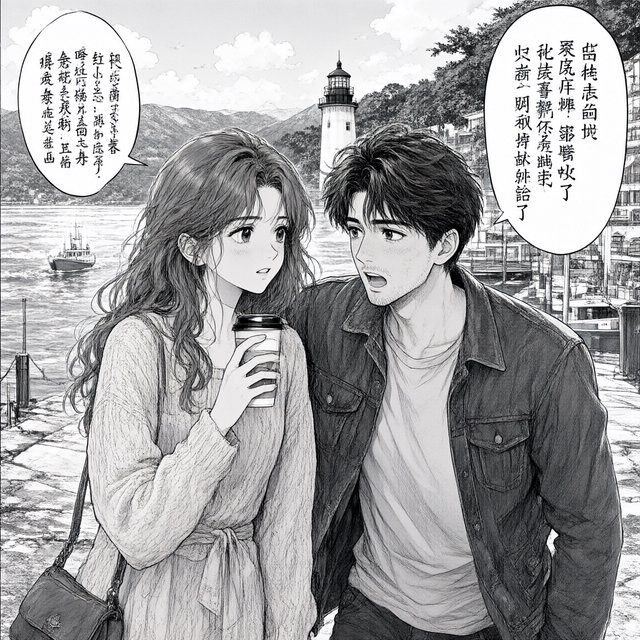 A realistic manga about a couple who entered a contest and ended up winning a trip to a place they always wanted to go. — Qwen Image 3.0