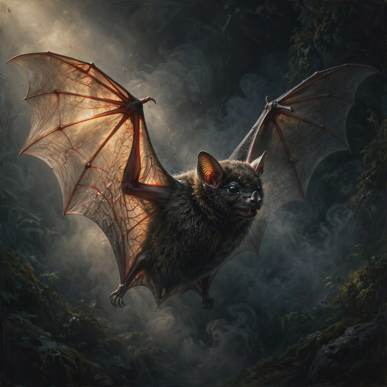 Vampire bat art, volumetric fog, chiaroscuro lighting, subsurface scattering. — Muse Image 1.0