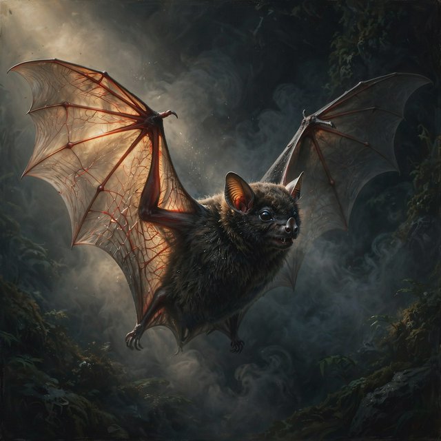 Vampire bat art, volumetric fog, chiaroscuro lighting, subsurface scattering. — Model 16