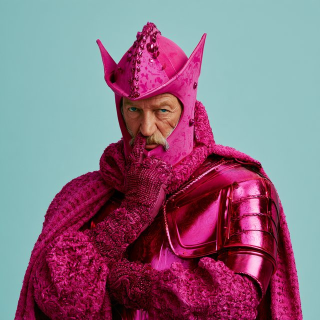 An image depicting a wild character dressed in magenta attire, an outfit, or armor. No text. A complementary pastel background. Lifestyle photography. — Midjourney V8.2